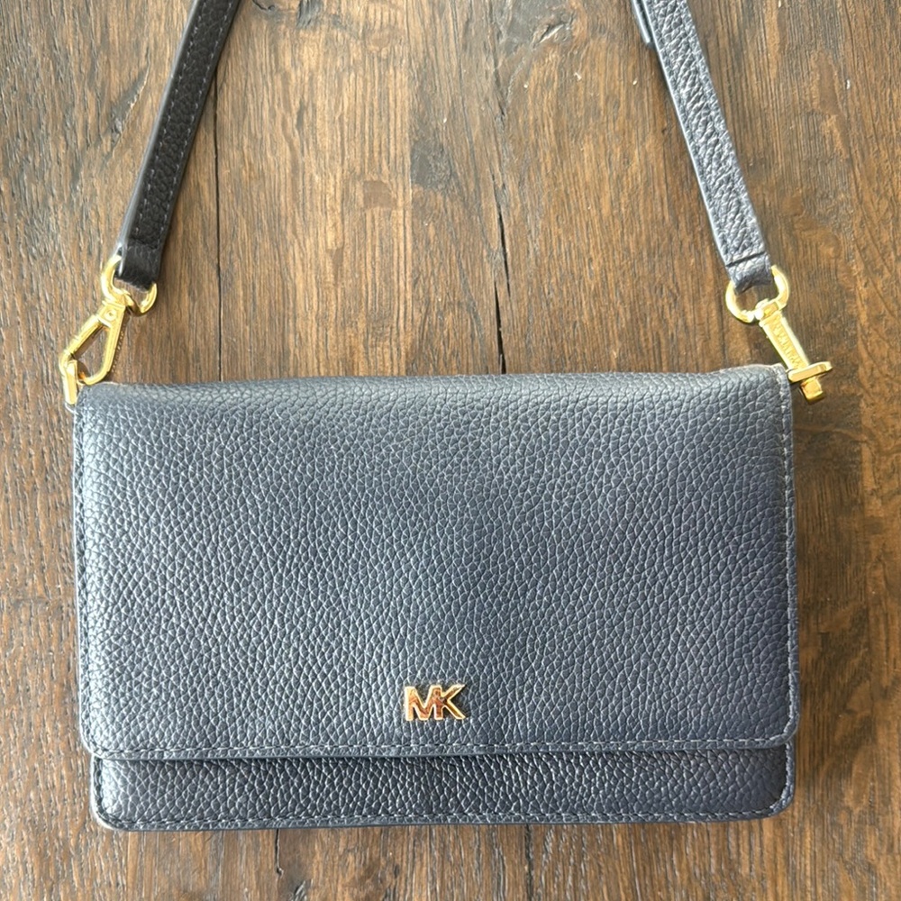 Michael Kors Blue Pebbled Leather Crossbody Bag